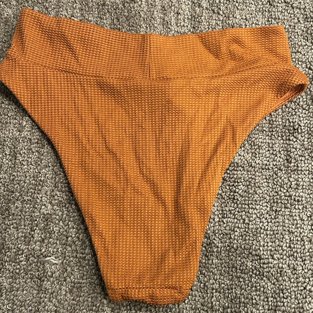 Aerie American Eagle Brown Ribbed High-Waisted Cheeky Bikini Bottom Large - Picture 3 of 3
